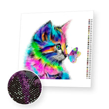 Załaduj obraz do przeglądarki galerii, Colorful Cat &amp; Butterfly - Diamond Painting Kit - [Diamond Painting Kit]